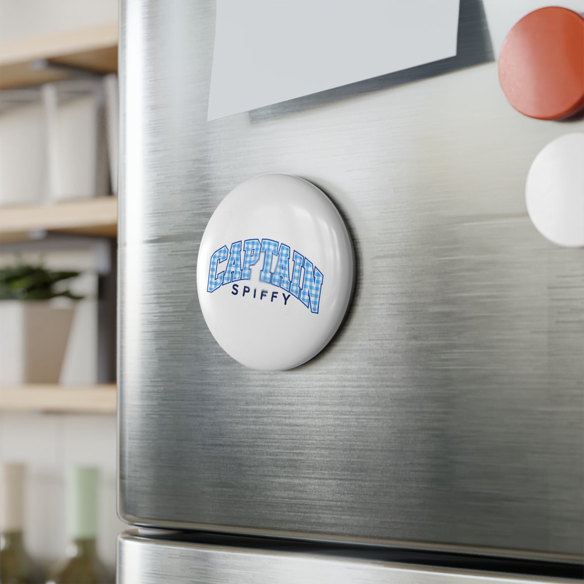 CAPTAIN SPIFFY RETRO BLUE PLAID BUTTON MAGNET