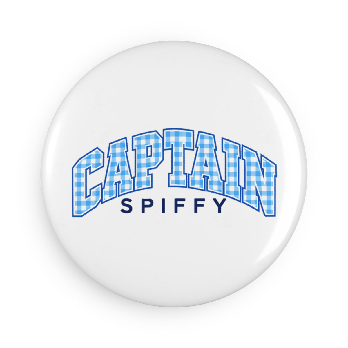 CAPTAIN SPIFFY RETRO BLUE PLAID BUTTON MAGNET