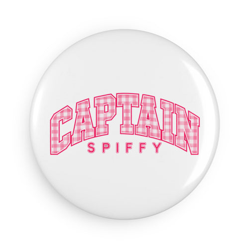 Button Magnet — "Captain Spiffy" Pink Gingham Novelty Magnet